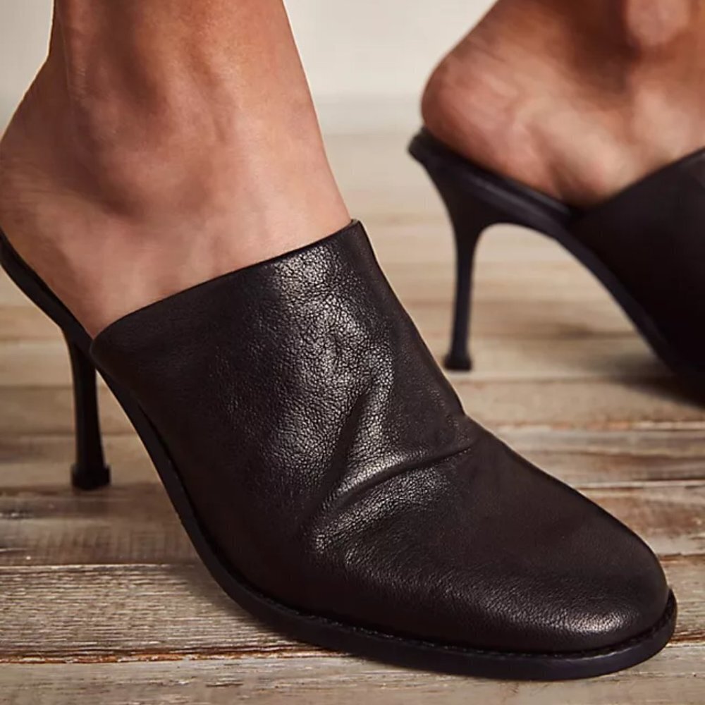 Elegant Black Leather Mules